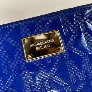 Michael Kors Patent Leather MK Royal Blue Logo Wristlet